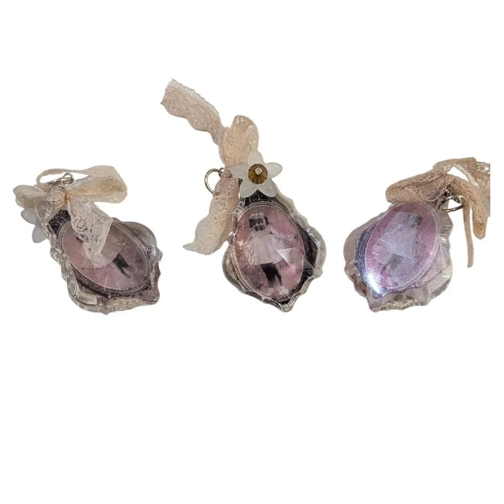 Vintage Style‎ Ballerina Girl Acrylic Ornaments Set of 3 Lace Bow Floral Pink